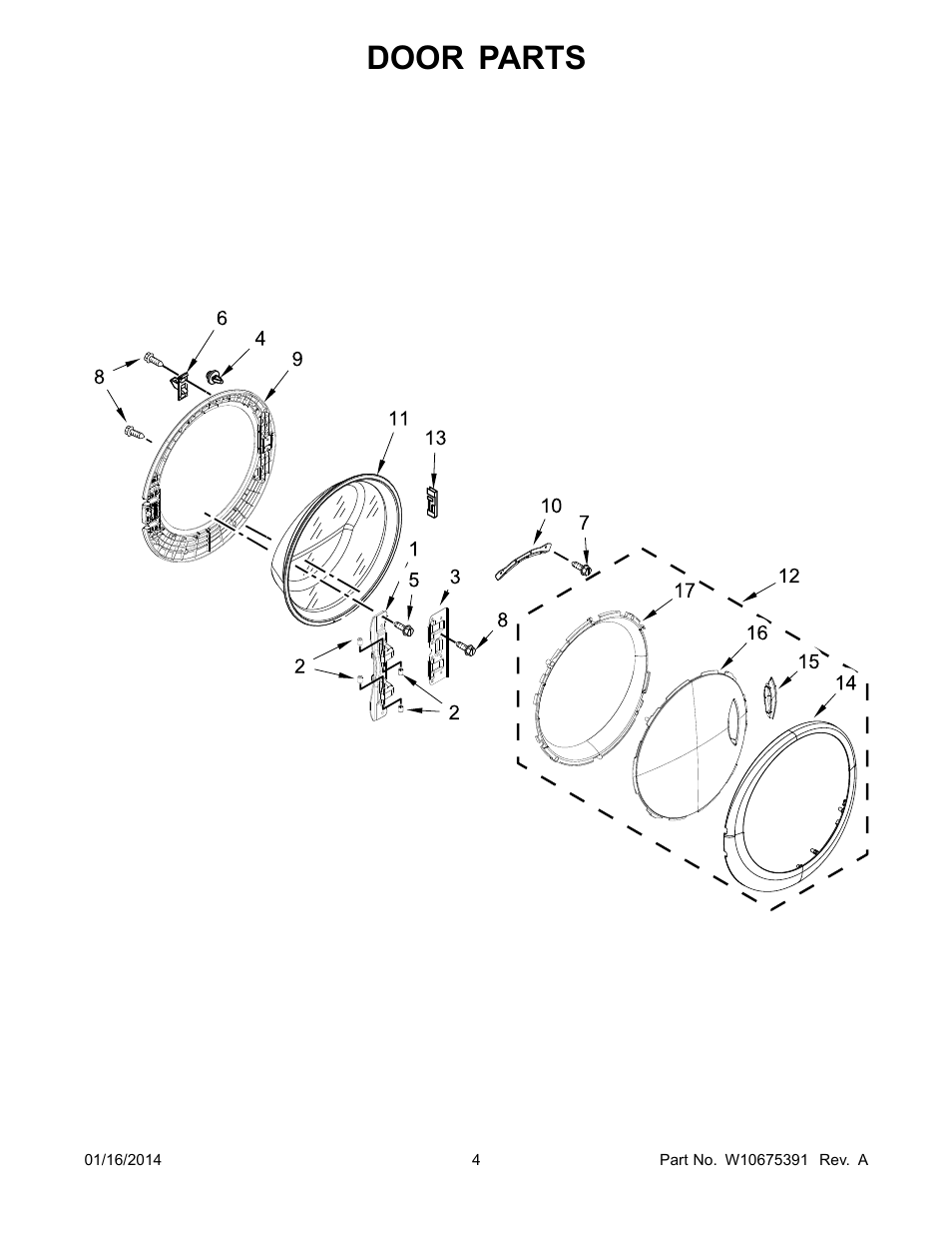 Door, Door parts | Whirlpool WFW94HEAC User Manual | Page 4 / 12