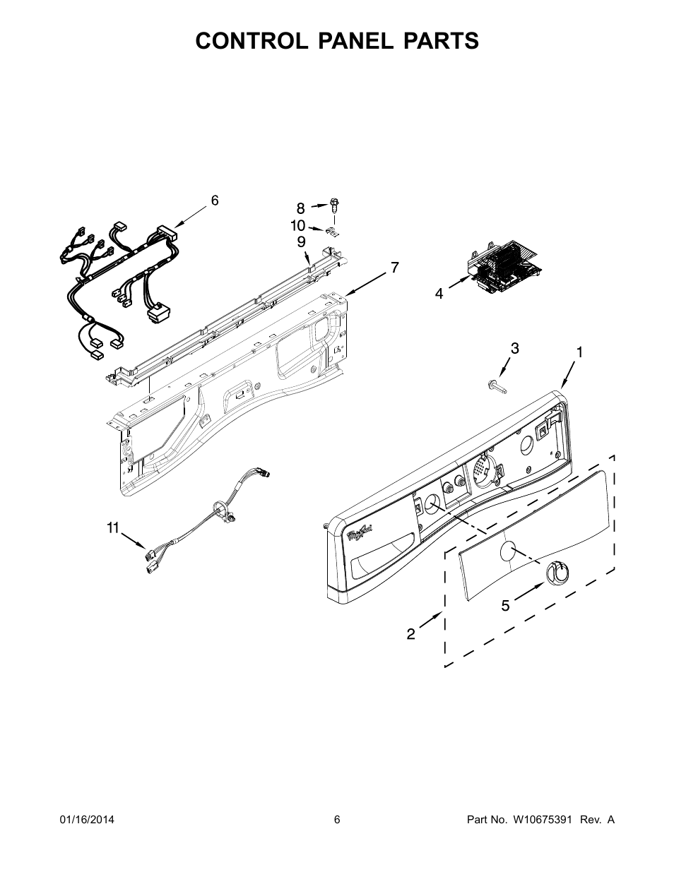 Control panel, Control panel parts | Whirlpool WFW94HEAC User Manual | Page 6 / 12
