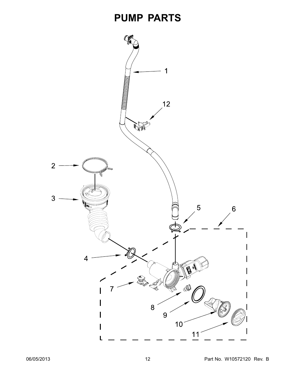 Pump, Pump parts | Whirlpool WFL98HEBU User Manual | Page 12 / 14