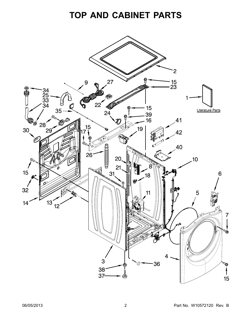 Top and cabinet, Top and cabinet parts | Whirlpool WFL98HEBU User Manual | Page 2 / 14