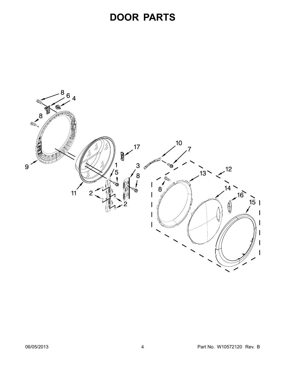 Door, Door parts | Whirlpool WFL98HEBU User Manual | Page 4 / 14