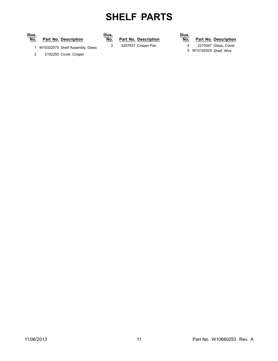 Shelf parts | Whirlpool W8TXEGFYQ User Manual | Page 11 / 12