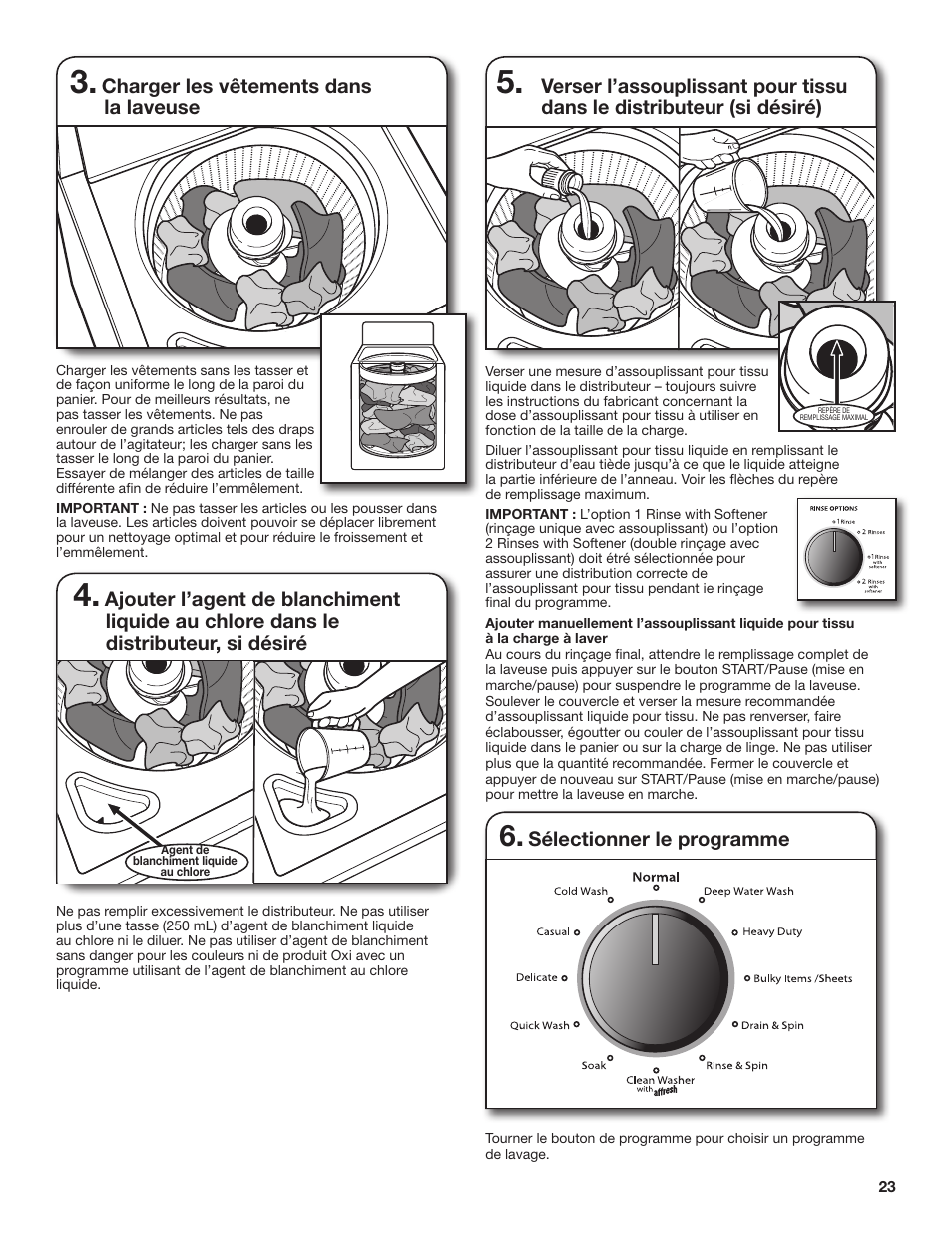 Sélectionner le programme, Charger les vêtements dans la laveuse | Whirlpool WTW4850BW User Manual | Page 23 / 36