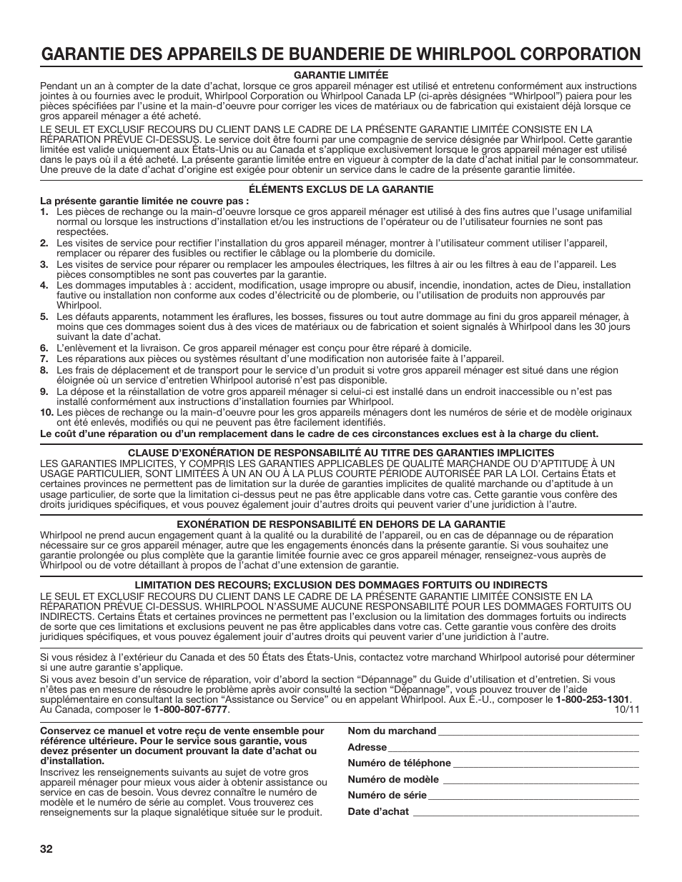 Whirlpool WTW4850BW User Manual | Page 32 / 36