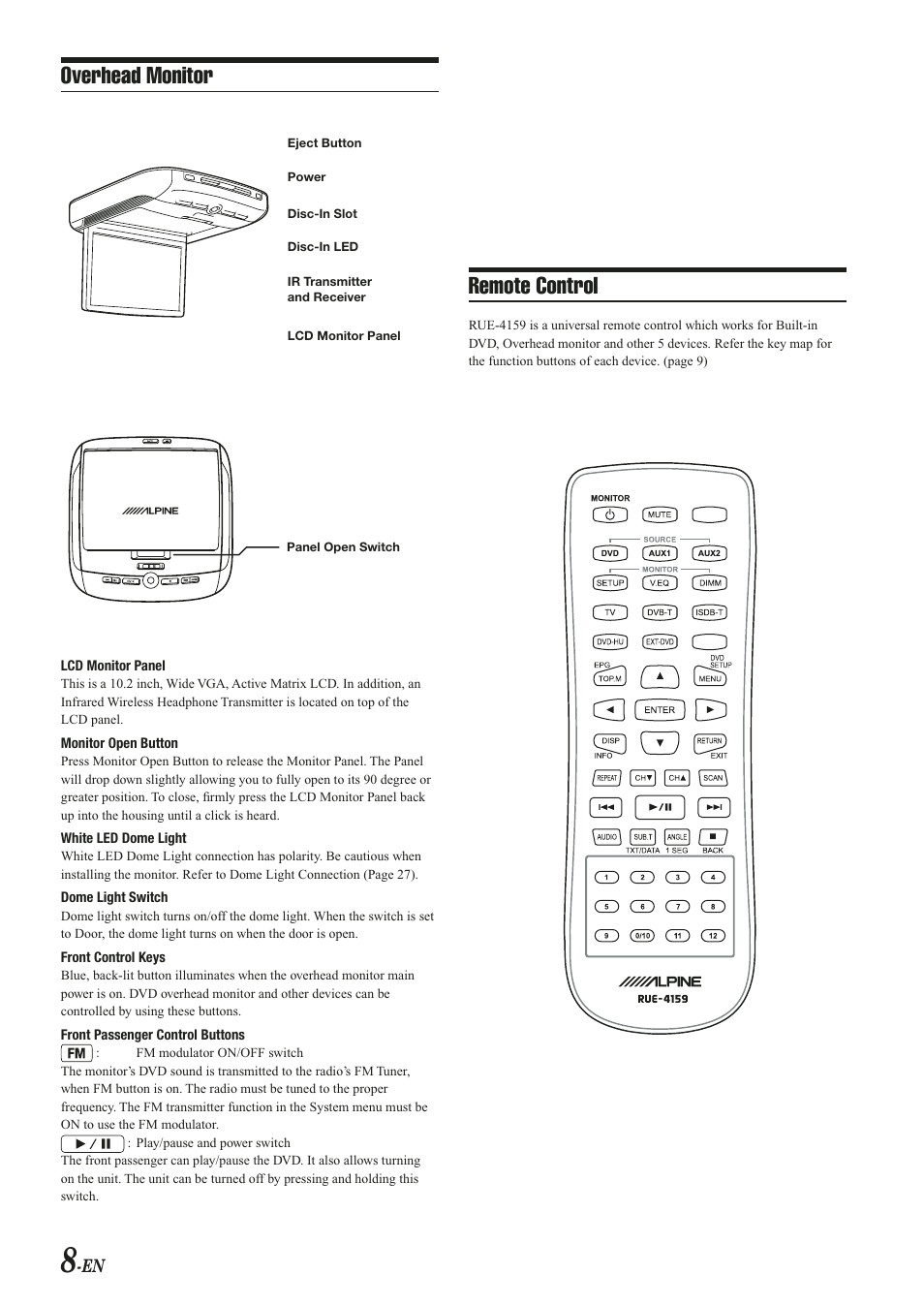 O e head m i, Re e c l | Alpine PKG-RSE2 User Manual | Page 10 / 36