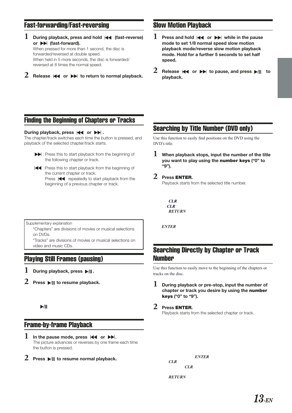 Fa -f a di g/fa - e e i g, F ae-b -f ae pla back, Sl m i pla back | Sea chi g b ti le n be (dvd l ), Sea chi g di ec l b cha e t ack n be | Alpine PKG-RSE2 User Manual | Page 15 / 36