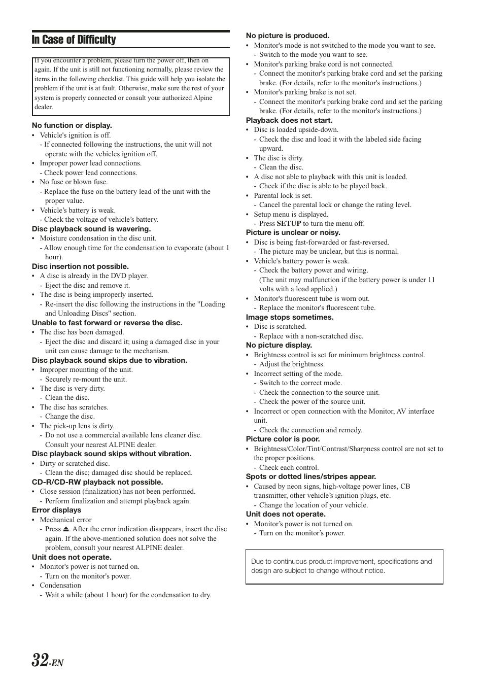 I ca e f dif c l | Alpine PKG-RSE2 User Manual | Page 34 / 36