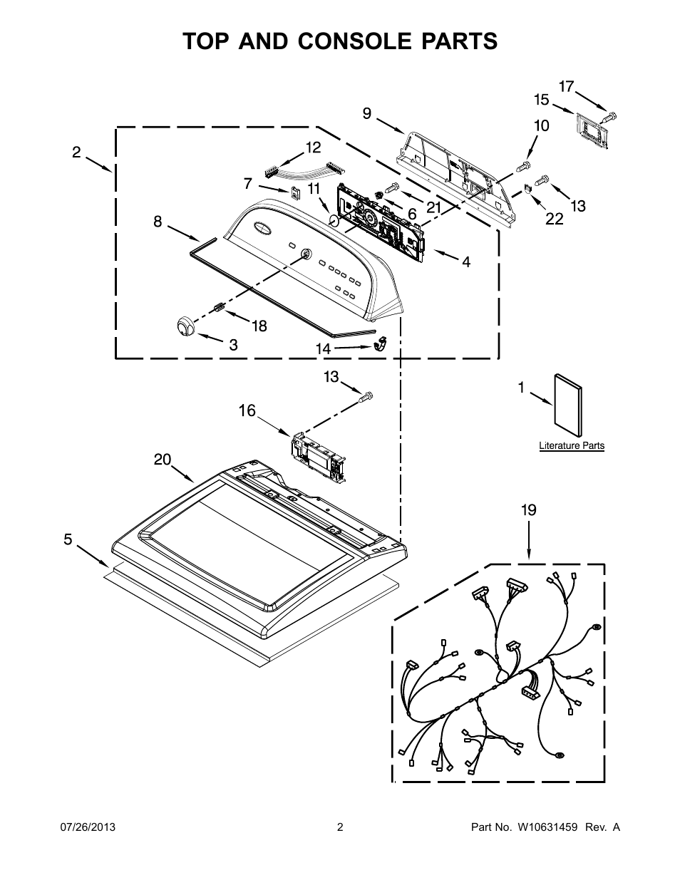 Top and console, Top and console parts | Whirlpool WGD5500BW User Manual | Page 2 / 10