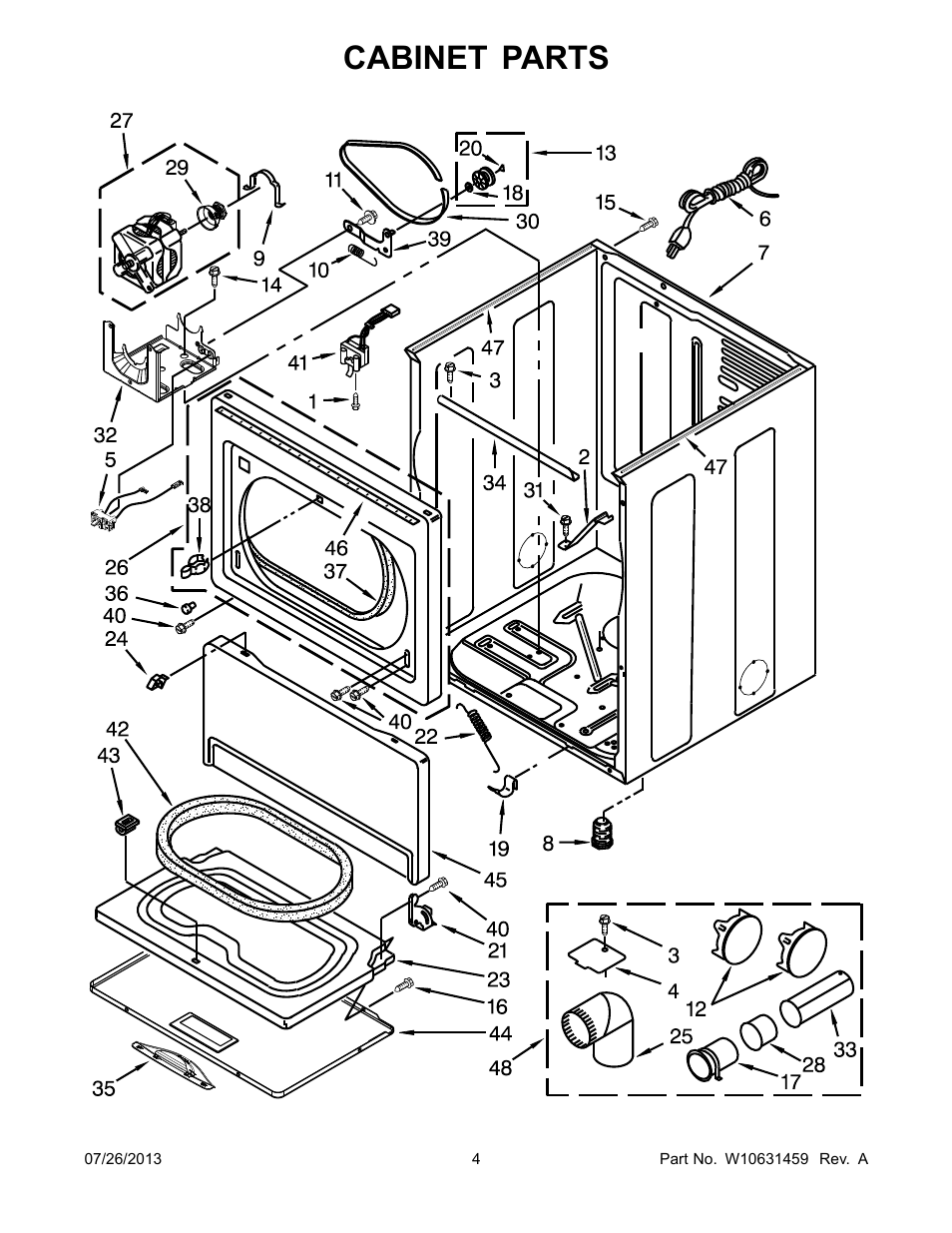 Cabinet, Cabinet parts | Whirlpool WGD5500BW User Manual | Page 4 / 10