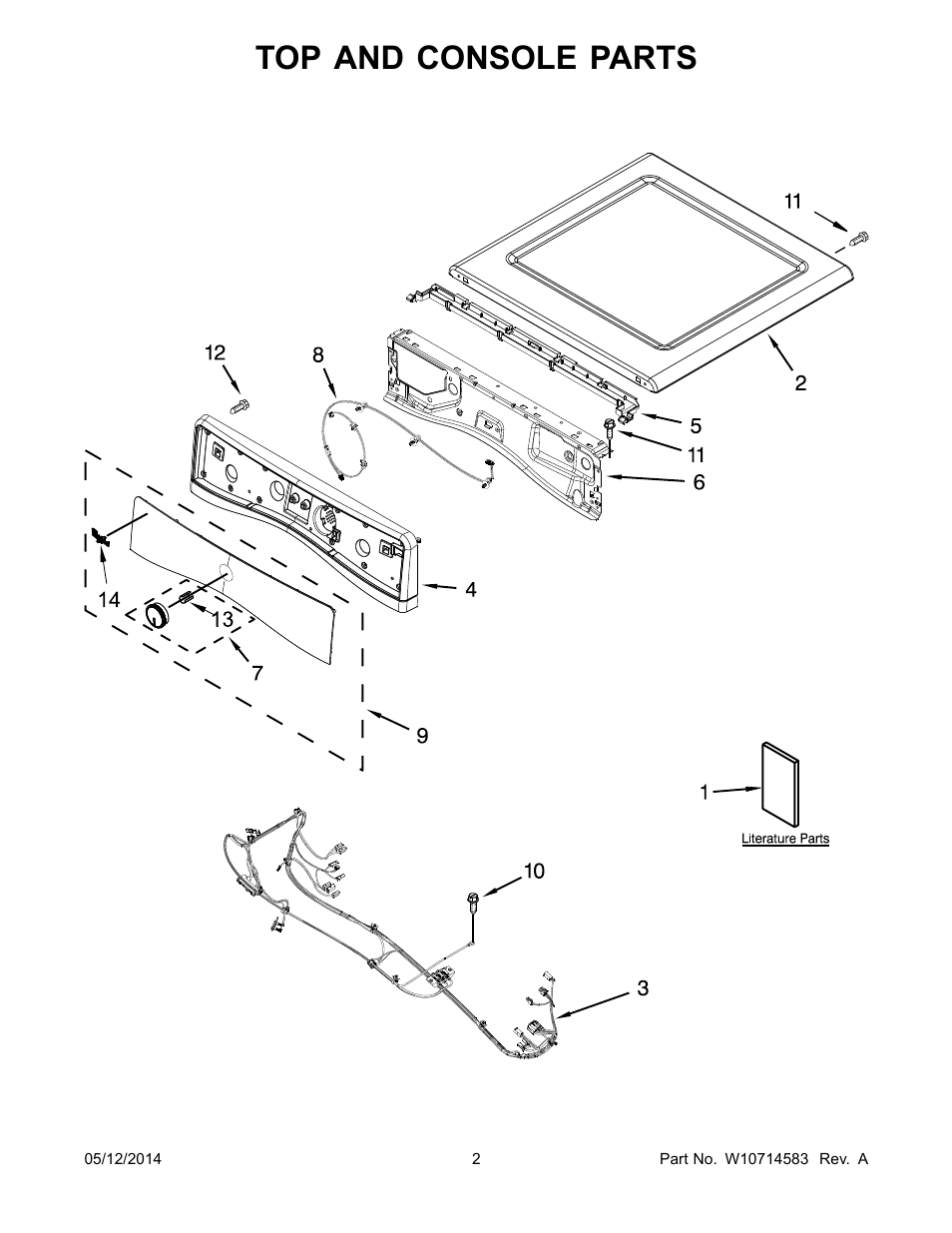 Top and console parts | Whirlpool WED71HEDW User Manual | Page 2 / 10