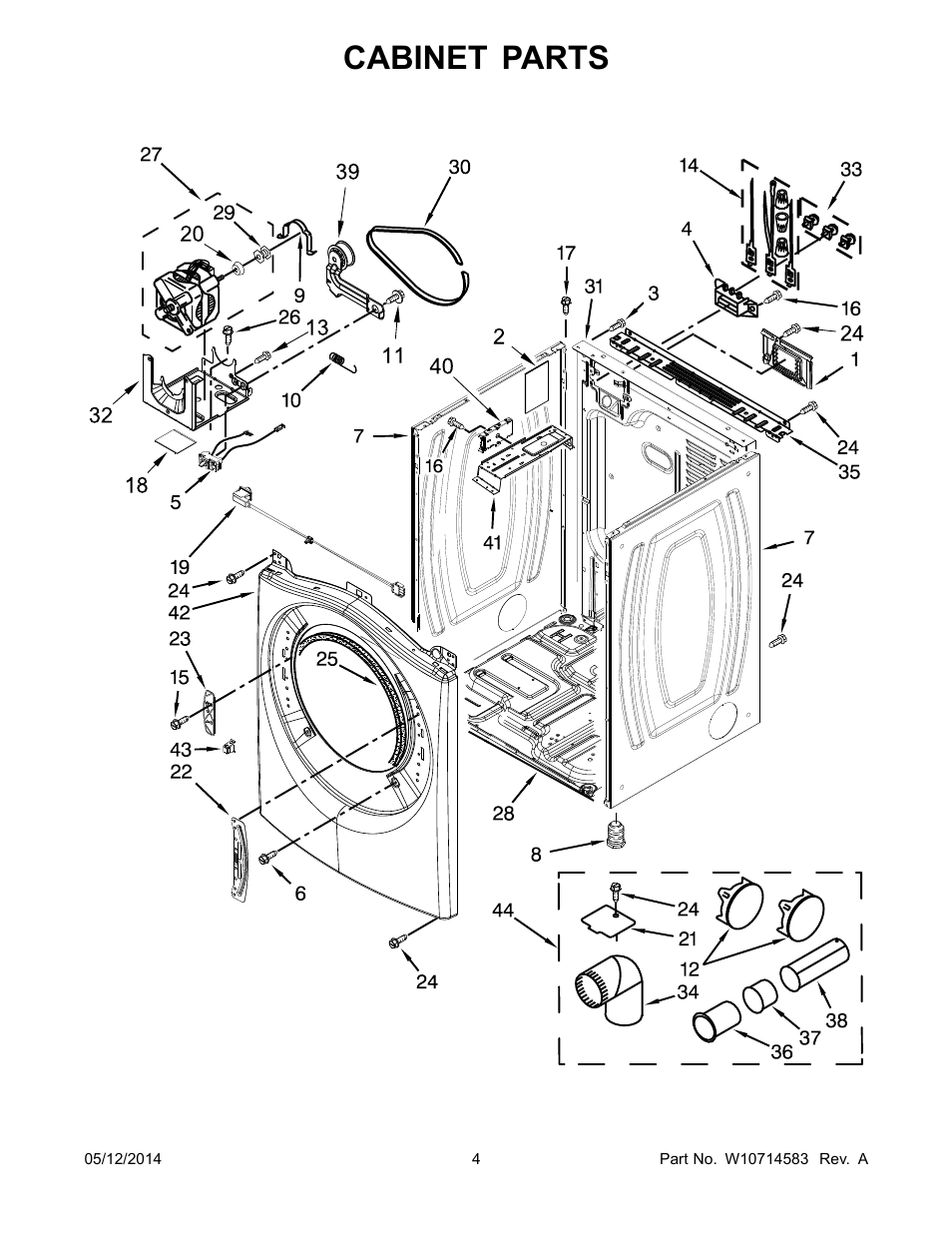 Cabinet parts | Whirlpool WED71HEDW User Manual | Page 4 / 10