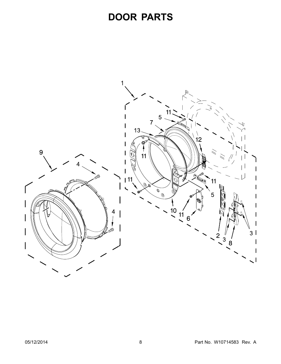 Door parts | Whirlpool WED71HEDW User Manual | Page 8 / 10