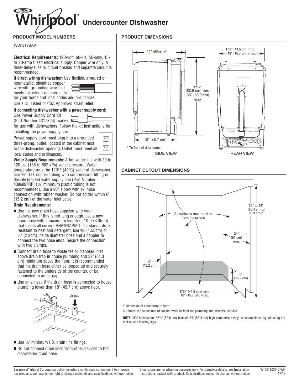 Whirlpool WDF518SAAM User Manual | 1 page