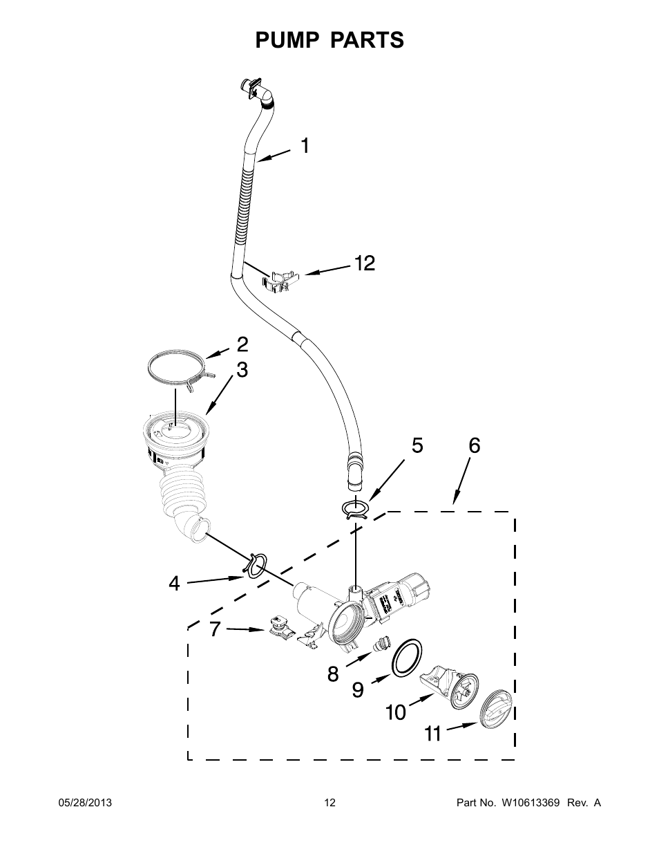 Pump, Pump parts | Whirlpool WFW70HEBW User Manual | Page 12 / 14