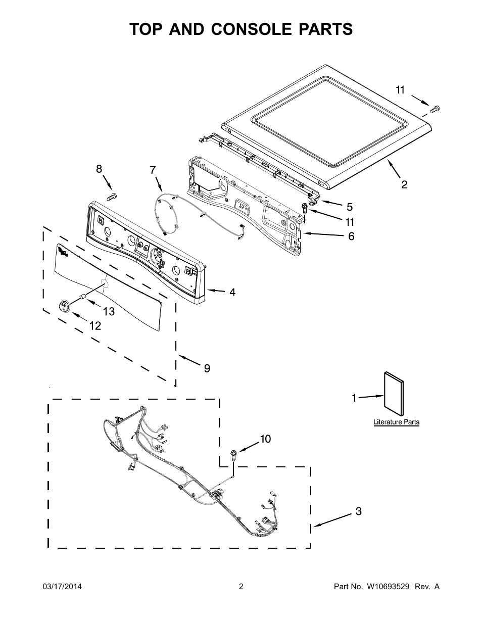 Top and console parts | Whirlpool WGD72HEDW User Manual | Page 2 / 12