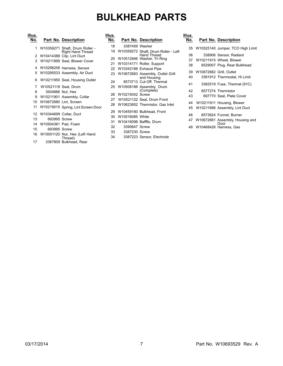 Bulkhead parts | Whirlpool WGD72HEDW User Manual | Page 7 / 12