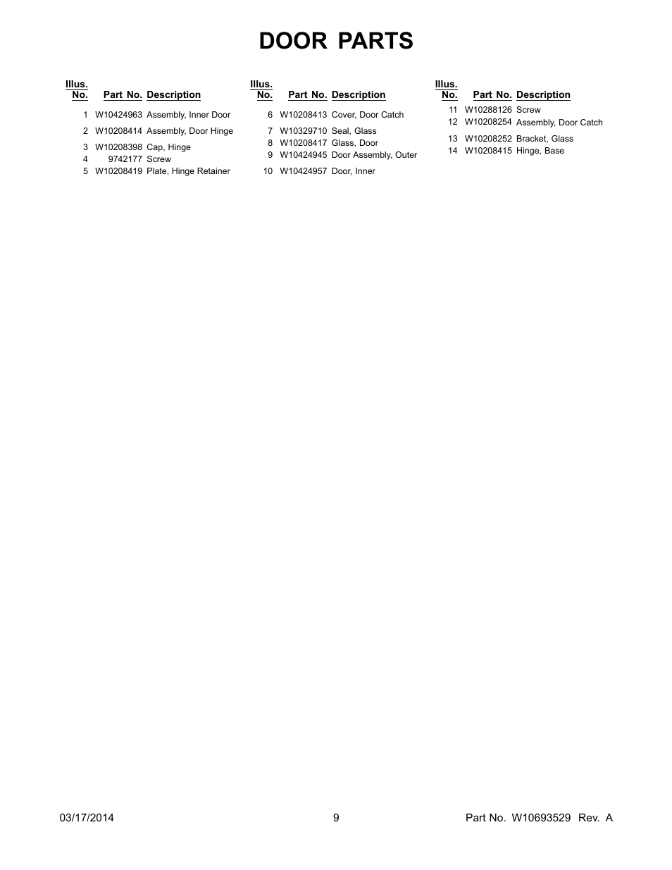 Door parts | Whirlpool WGD72HEDW User Manual | Page 9 / 12