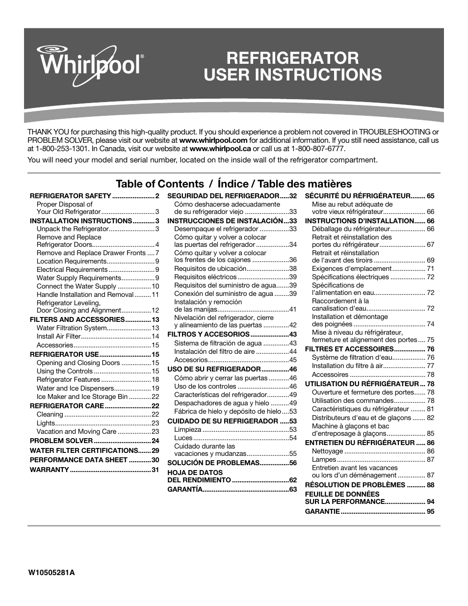 Whirlpool WRX988SIBM User Manual | 96 pages