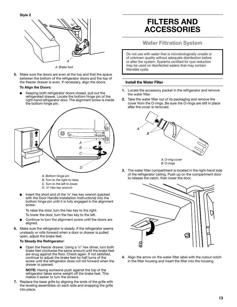 Filters and accessories, Water filtration system | Whirlpool WRX988SIBM User Manual | Page 13 / 96