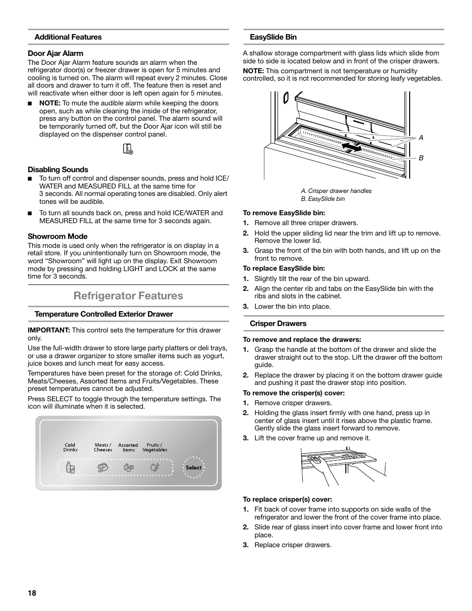 Refrigerator features | Whirlpool WRX988SIBM User Manual | Page 18 / 96