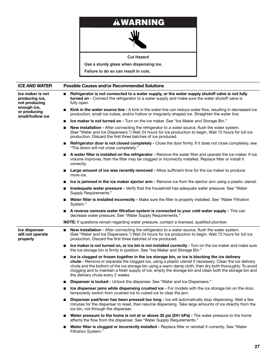 Warning | Whirlpool WRX988SIBM User Manual | Page 27 / 96