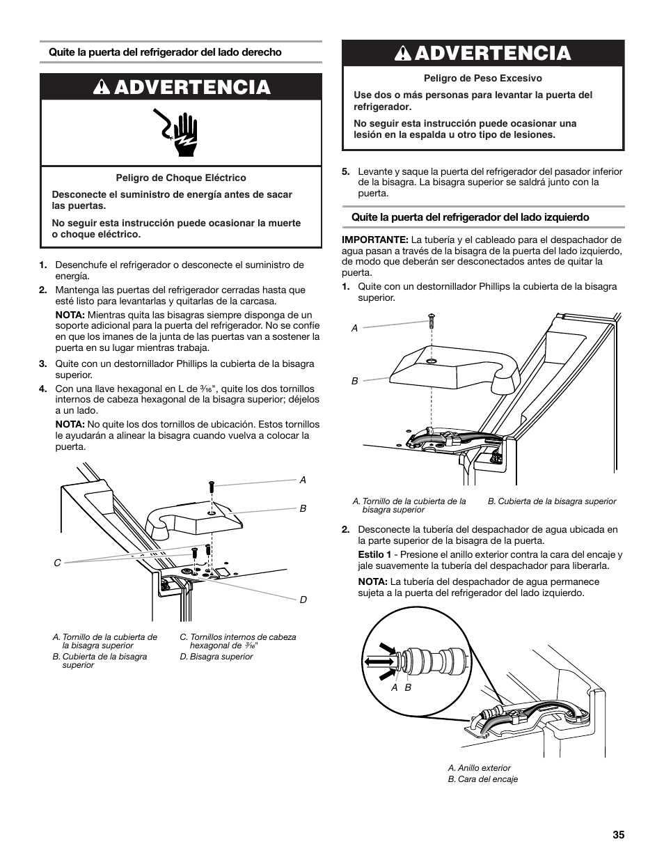 Advertencia | Whirlpool WRX988SIBM User Manual | Page 35 / 96