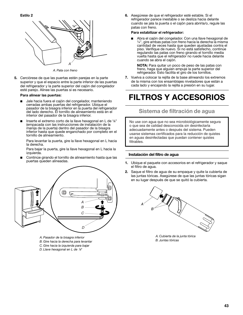 Filtros y accesorios, Sistema de filtración de agua | Whirlpool WRX988SIBM User Manual | Page 43 / 96