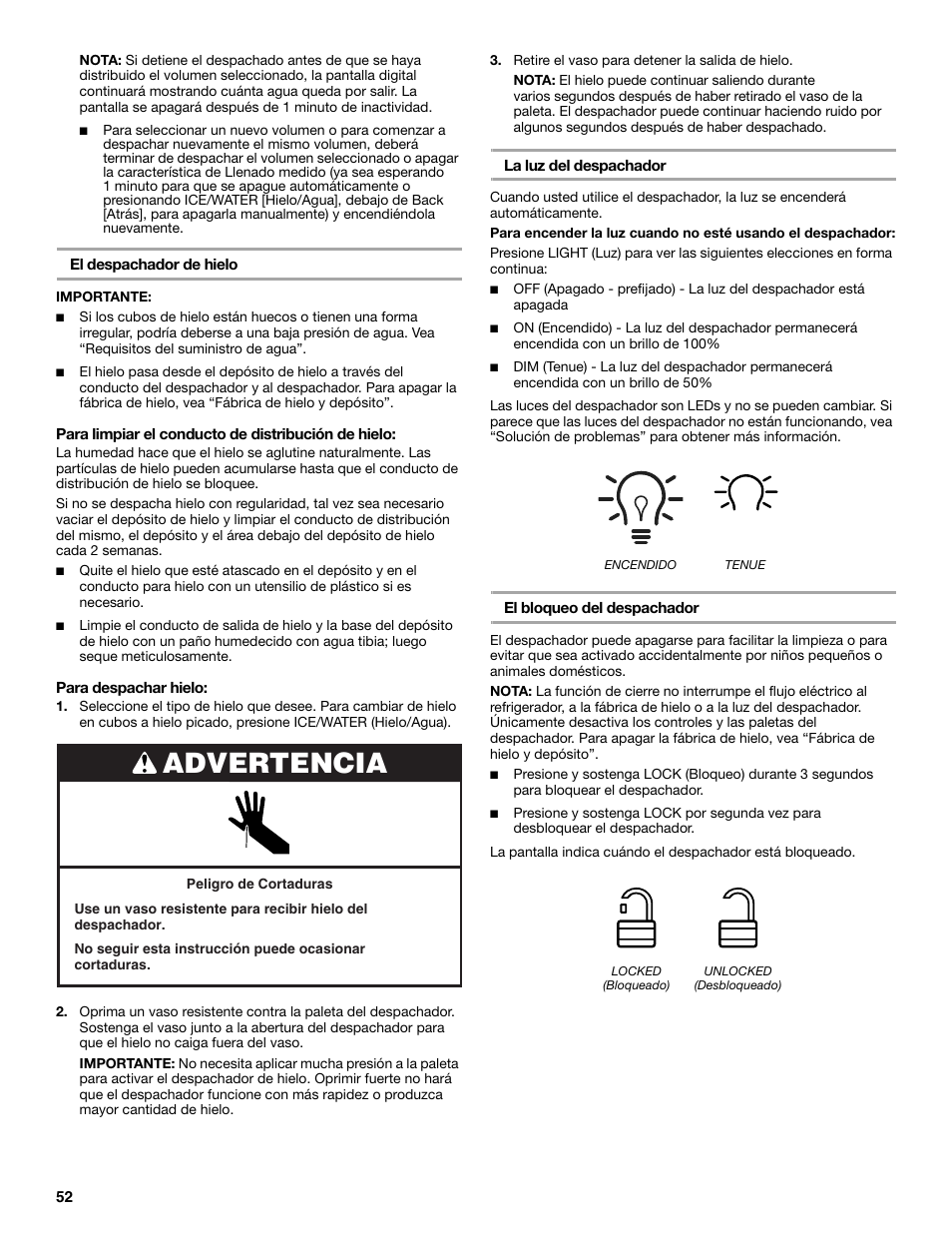 Advertencia | Whirlpool WRX988SIBM User Manual | Page 52 / 96