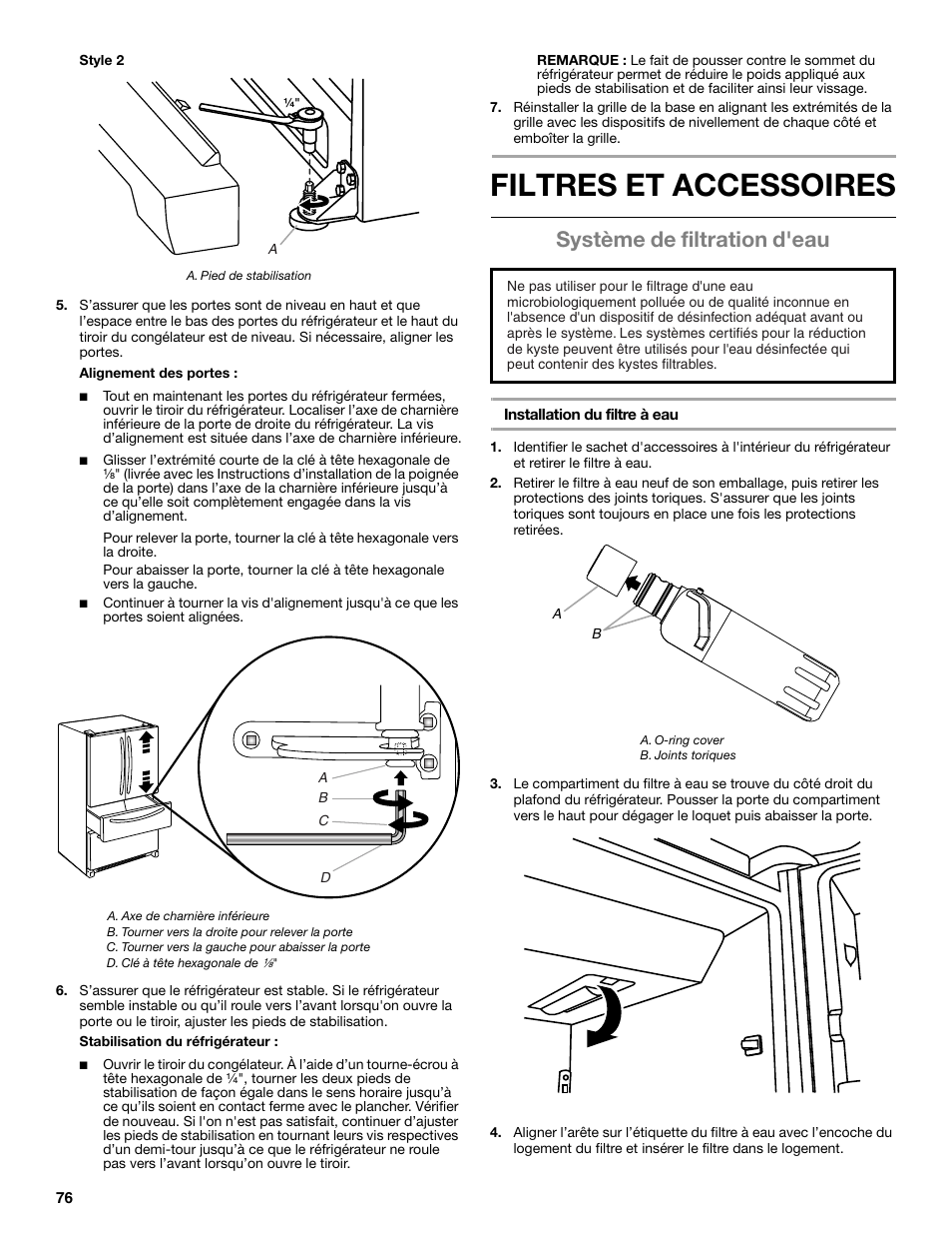 Filtres et accessoires, Système de filtration d'eau | Whirlpool WRX988SIBM User Manual | Page 76 / 96