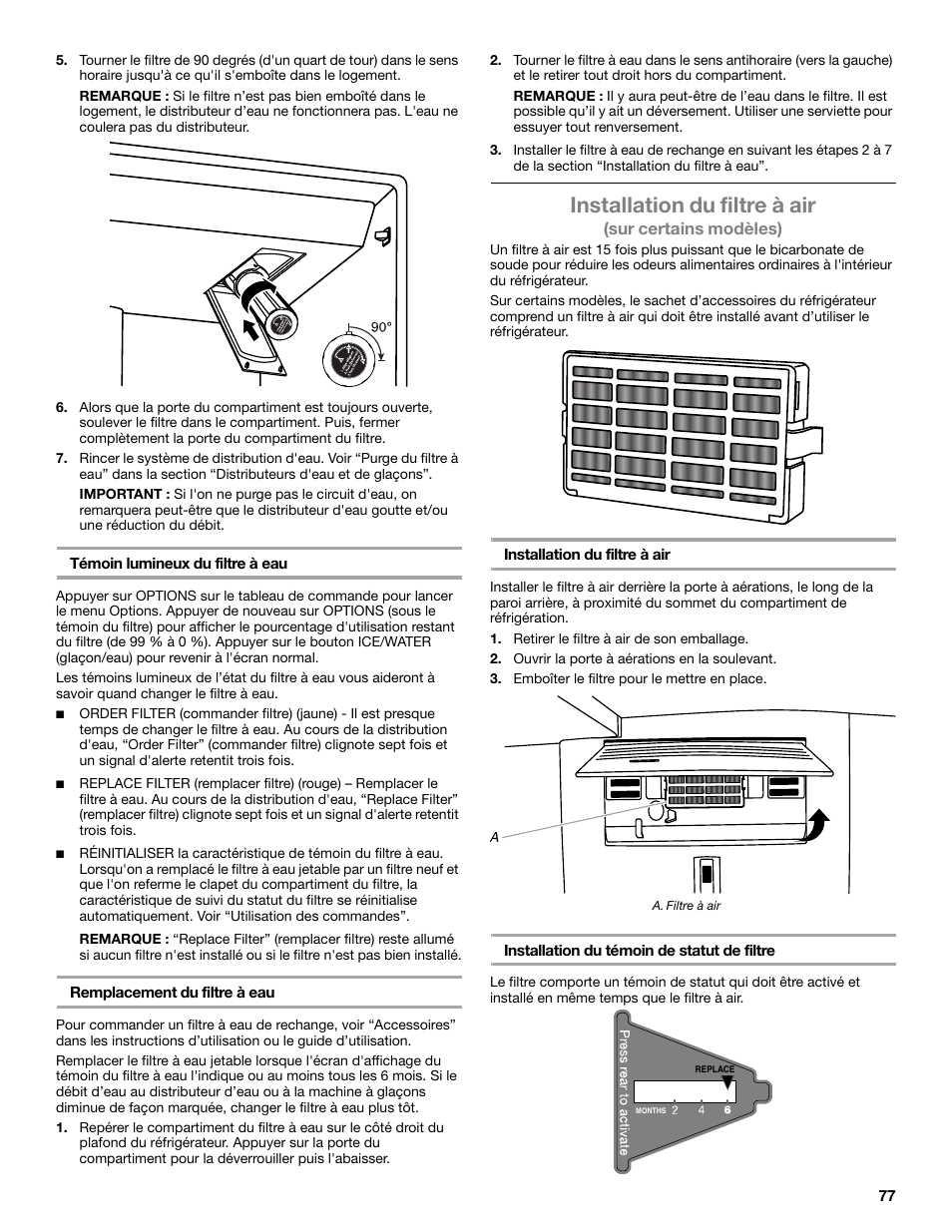 Installation du filtre à air | Whirlpool WRX988SIBM User Manual | Page 77 / 96