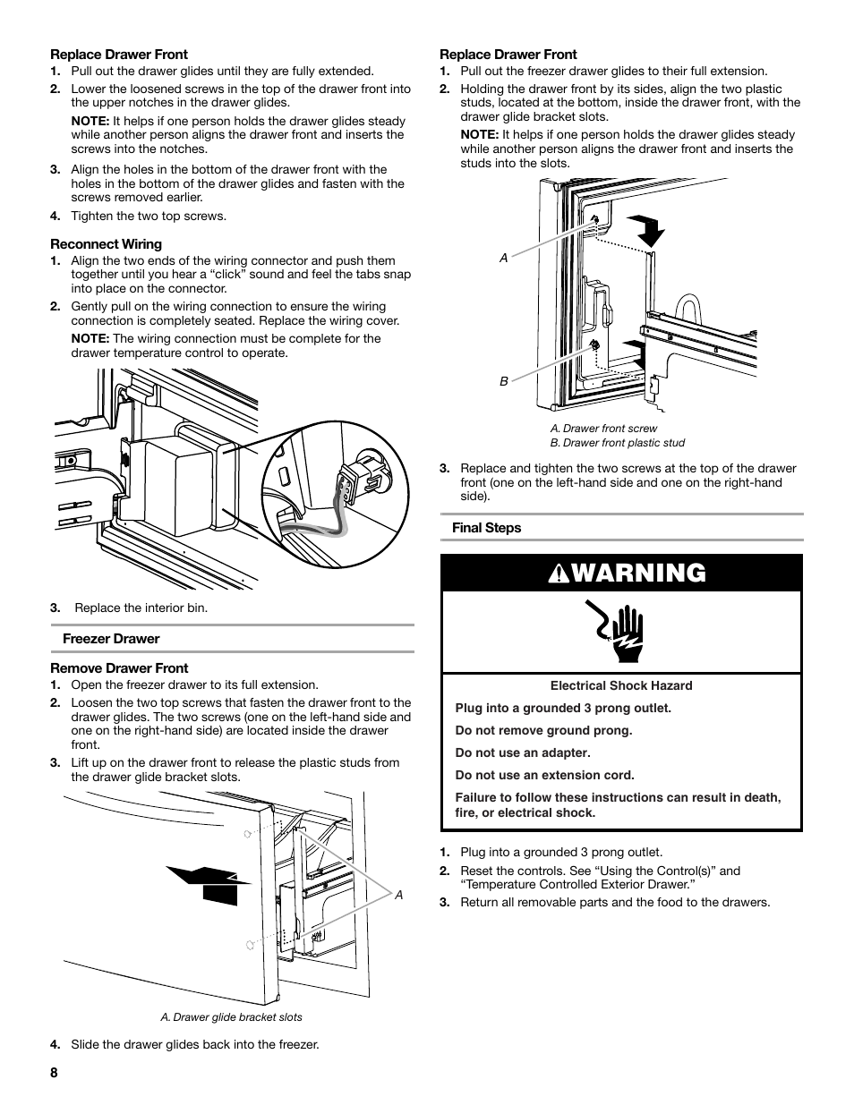 Warning | Whirlpool WRX988SIBM User Manual | Page 8 / 96