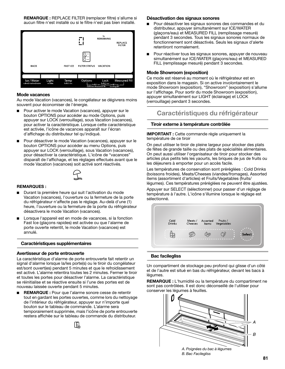 Caractéristiques du réfrigérateur | Whirlpool WRX988SIBM User Manual | Page 81 / 96