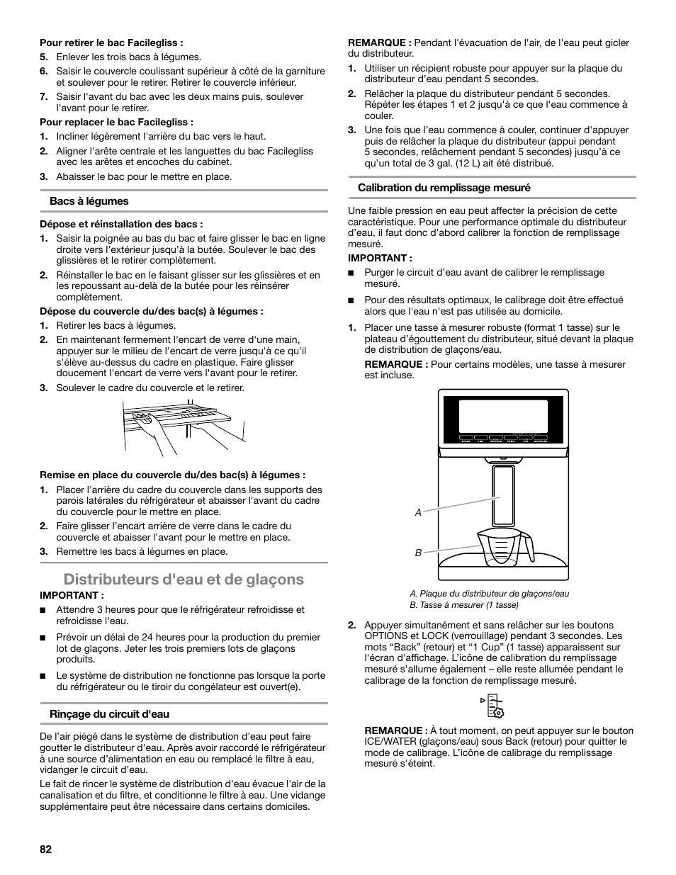 Distributeurs d'eau et de glaçons | Whirlpool WRX988SIBM User Manual | Page 82 / 96