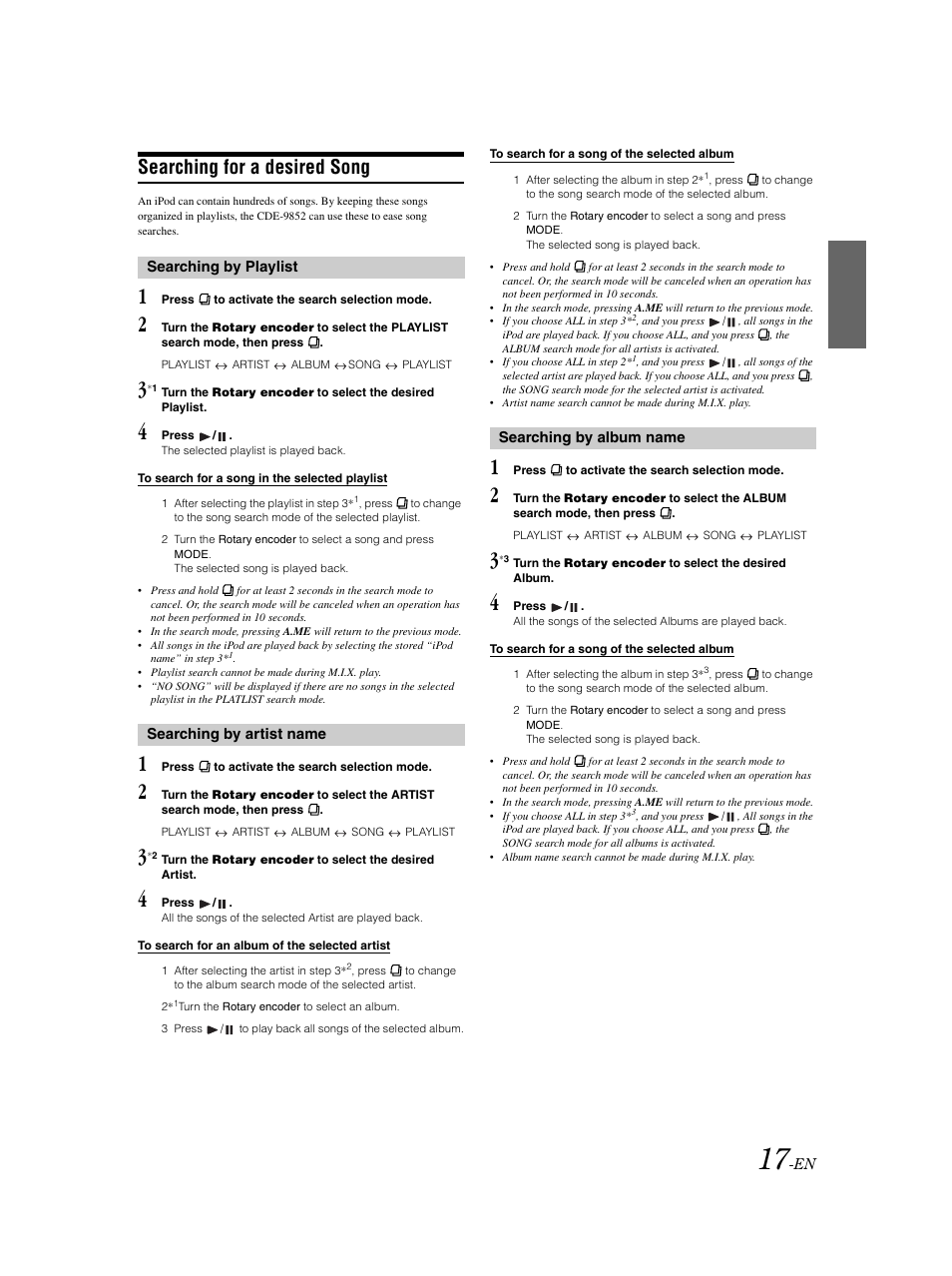 Searching for a desired song | Alpine CDE-9852 User Manual | Page 18 / 29