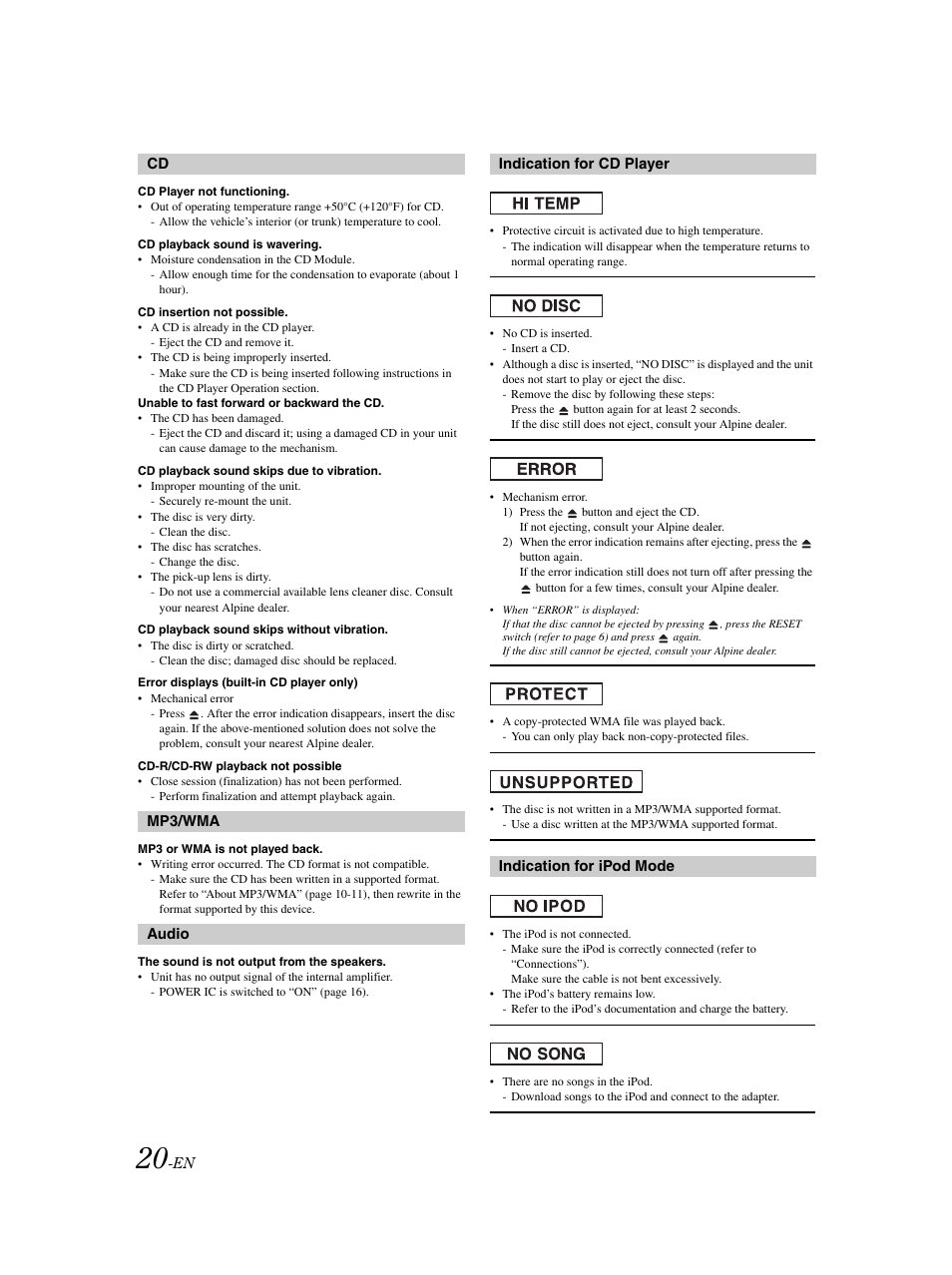 Messages | Alpine CDE-9852 User Manual | Page 21 / 29