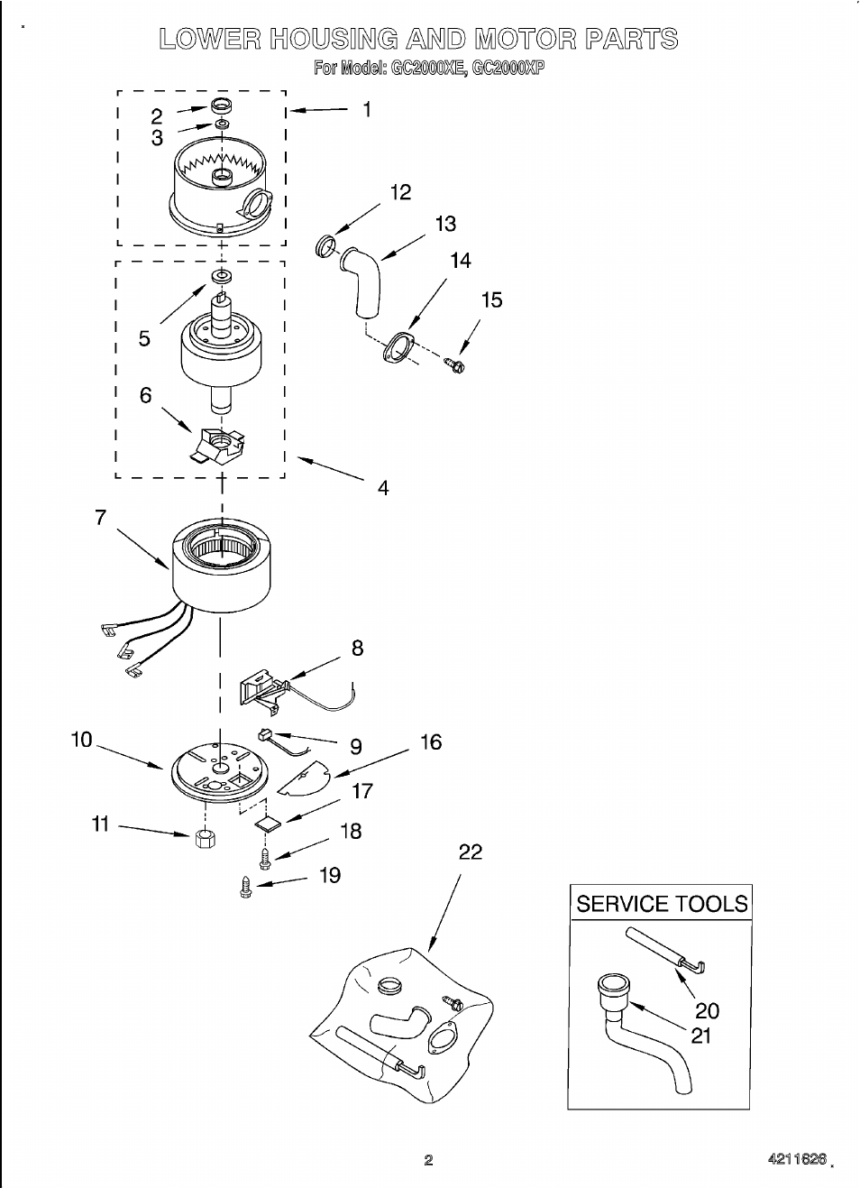 Lower housing and motor | Whirlpool GC2000XE User Manual | Page 3 / 4
