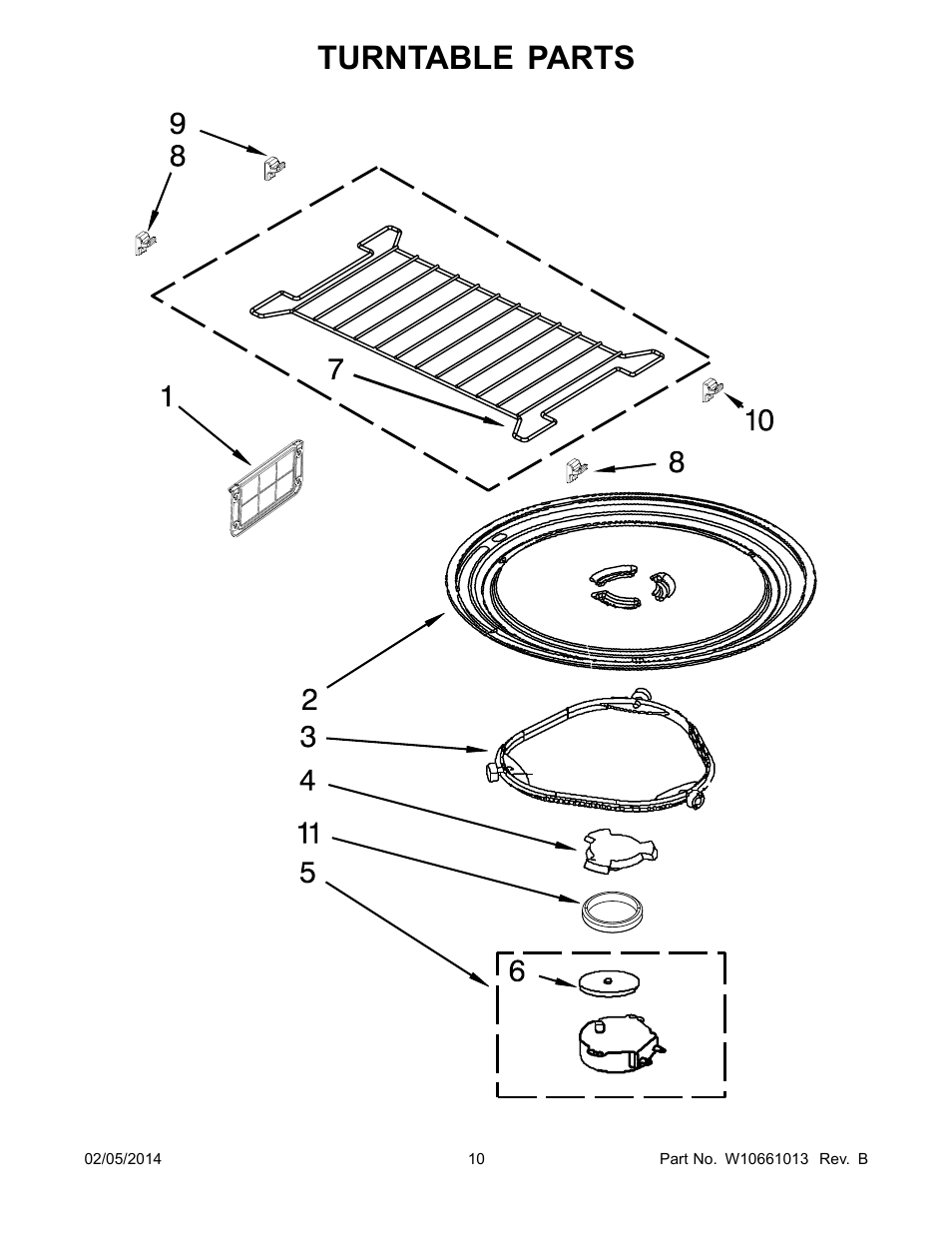 Turntable, Turntable parts | Whirlpool WMH53520CS User Manual | Page 10 / 13