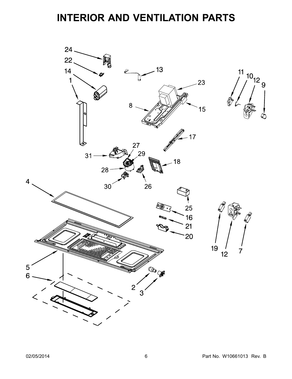 Interior and ventilation, Interior and ventilation parts | Whirlpool WMH53520CS User Manual | Page 6 / 13