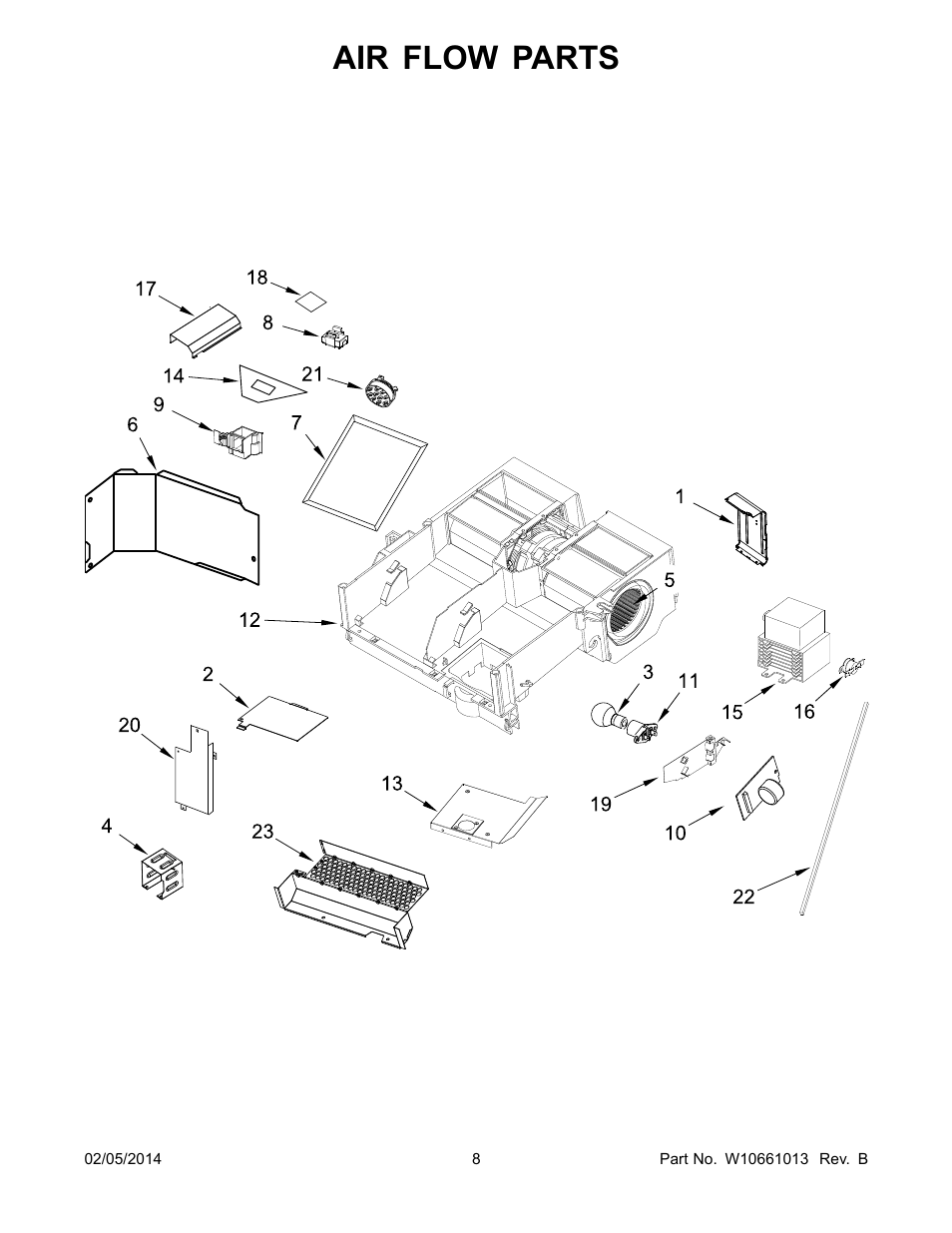 Air flow, Air flow parts | Whirlpool WMH53520CS User Manual | Page 8 / 13