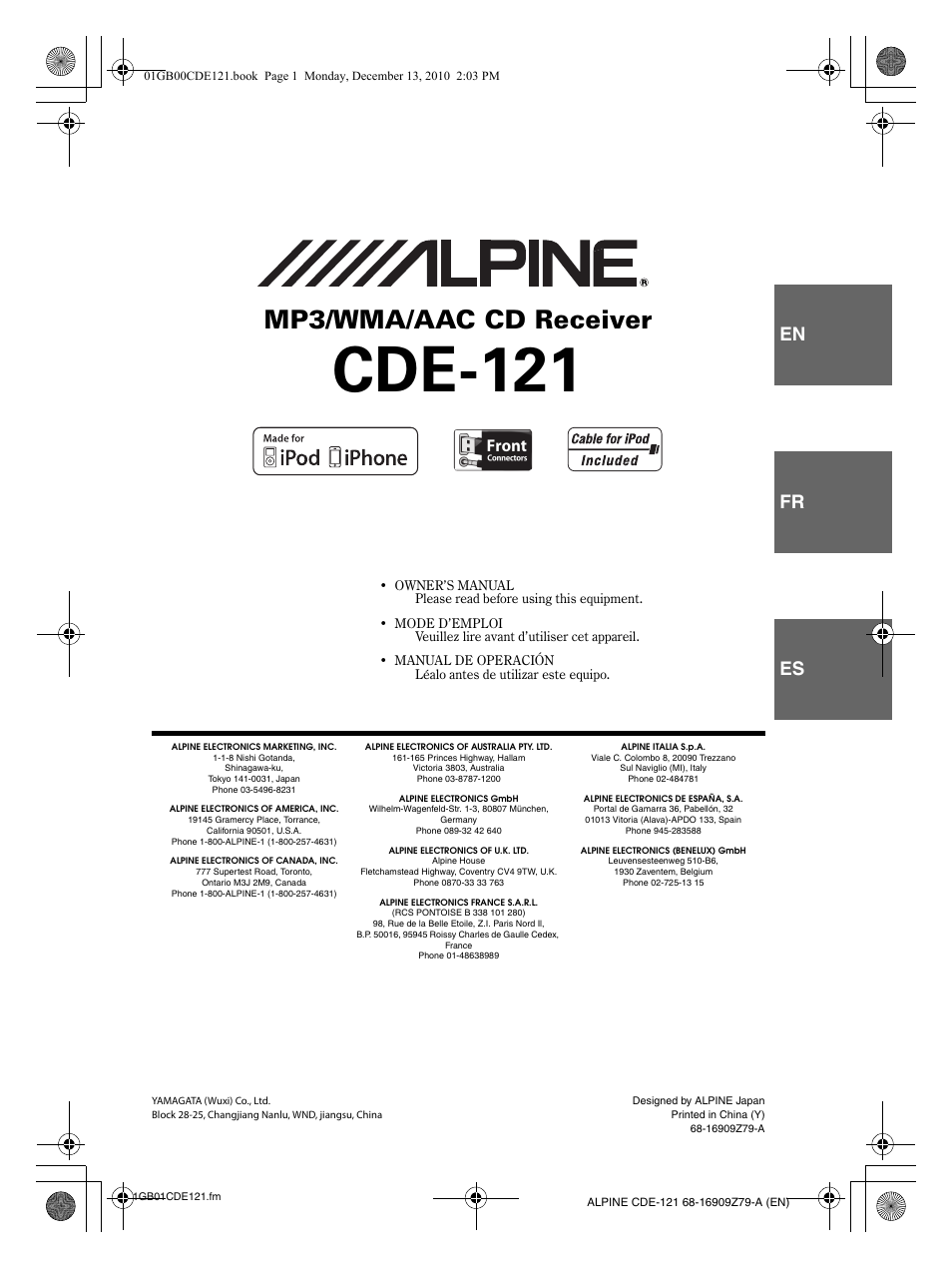 Alpine CDE-121 User Manual | 93 pages