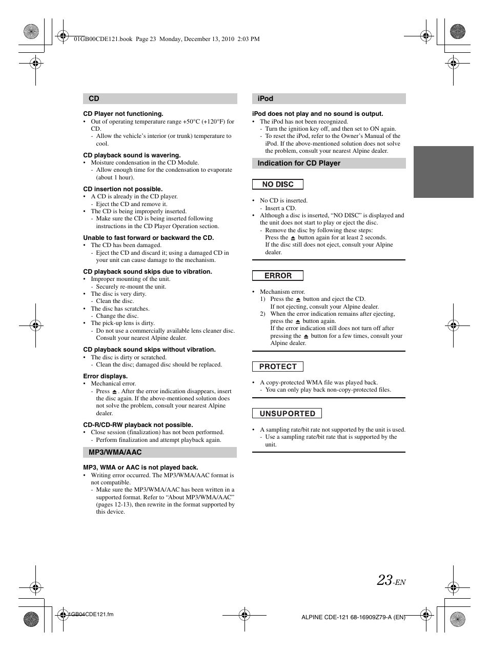 Alpine CDE-121 User Manual | Page 24 / 93