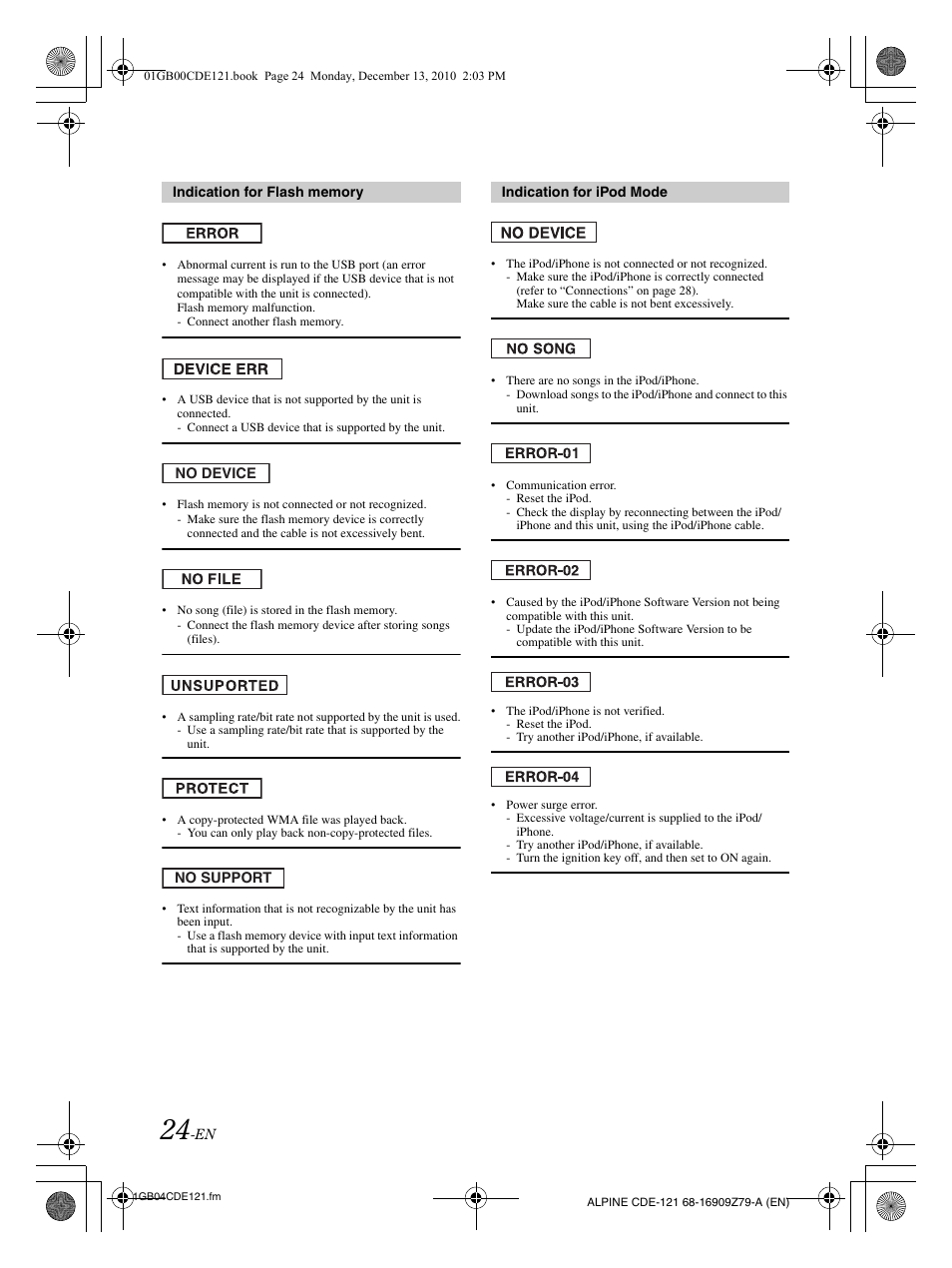 Alpine CDE-121 User Manual | Page 25 / 93