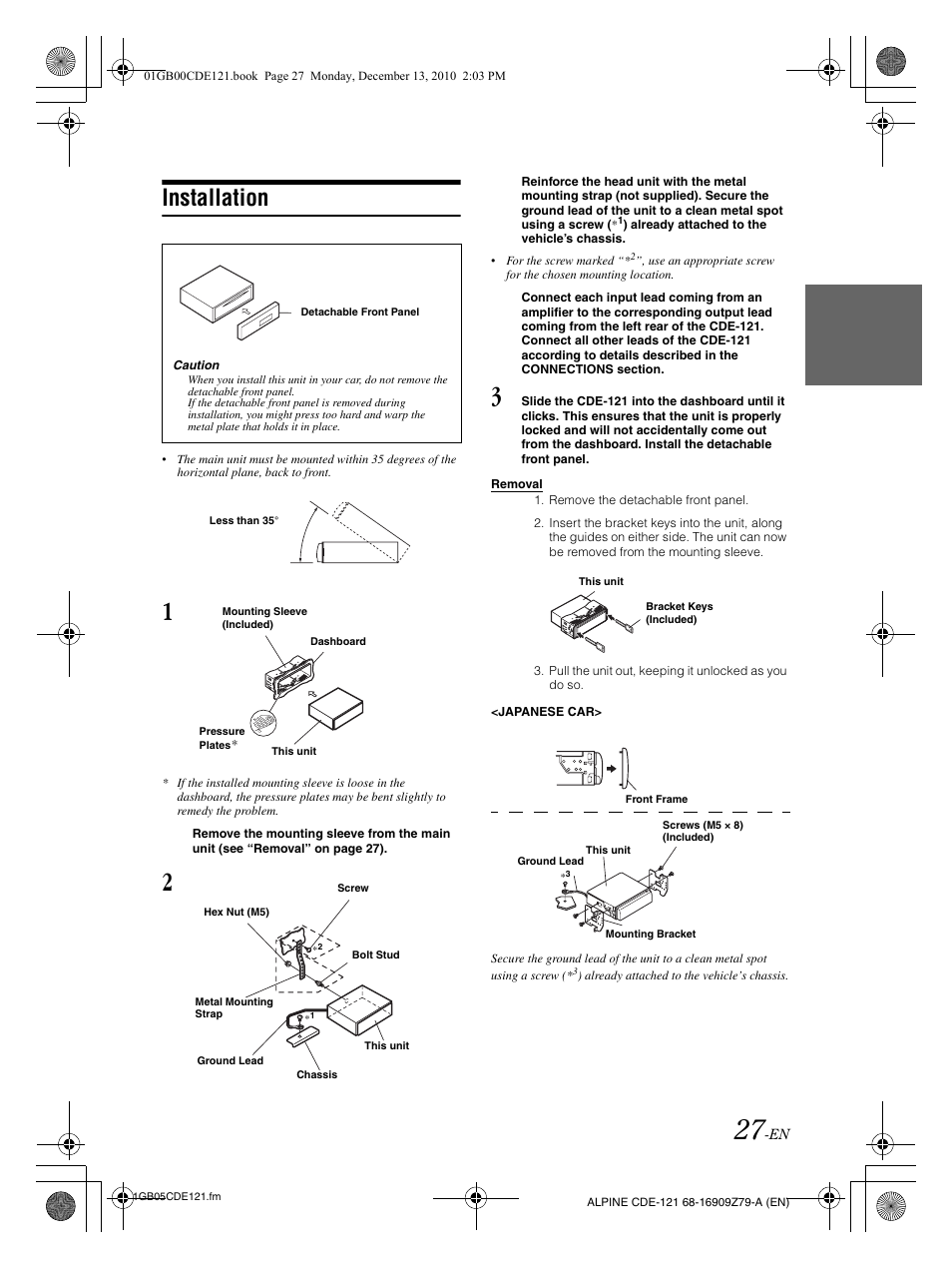 Installation | Alpine CDE-121 User Manual | Page 28 / 93
