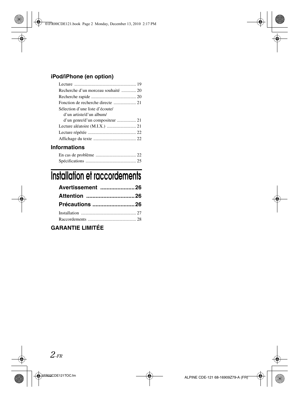 Installation et raccordements | Alpine CDE-121 User Manual | Page 32 / 93