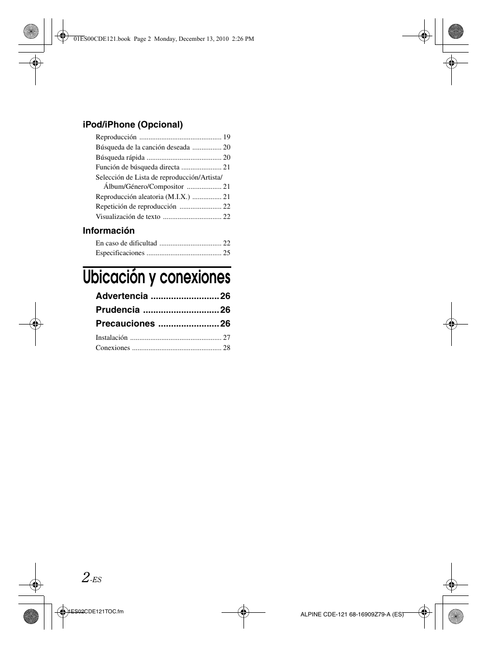 Ubicación y conexiones | Alpine CDE-121 User Manual | Page 61 / 93