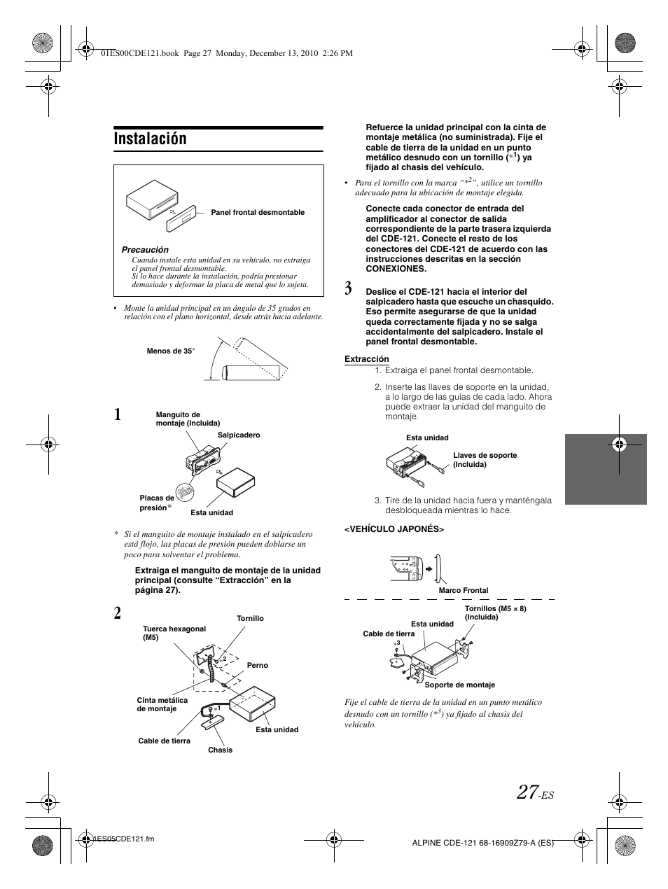 Instalación | Alpine CDE-121 User Manual | Page 86 / 93