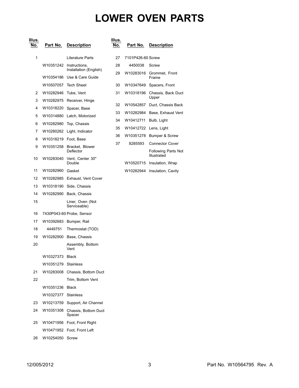 Literature, Lower oven parts | Whirlpool WOD93EC0AS User Manual | Page 3 / 14