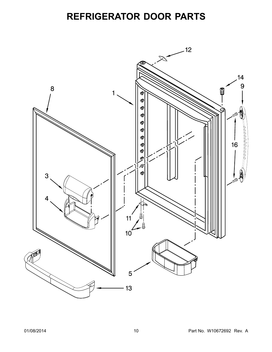 Refrigerator door, Refrigerator door parts | Whirlpool WRB119WFBM User Manual | Page 10 / 16