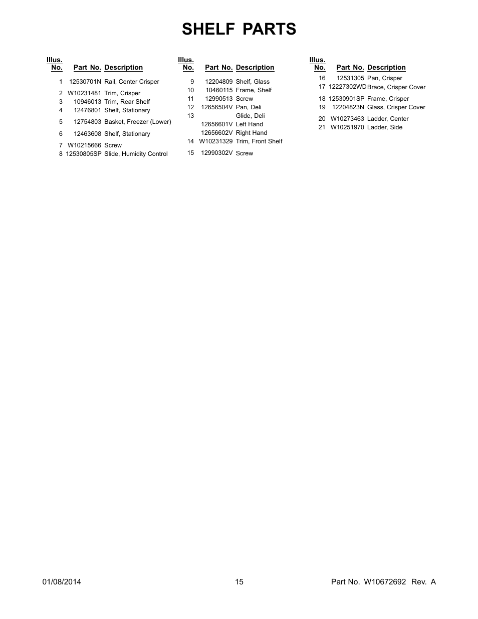 Shelf parts | Whirlpool WRB119WFBM User Manual | Page 15 / 16