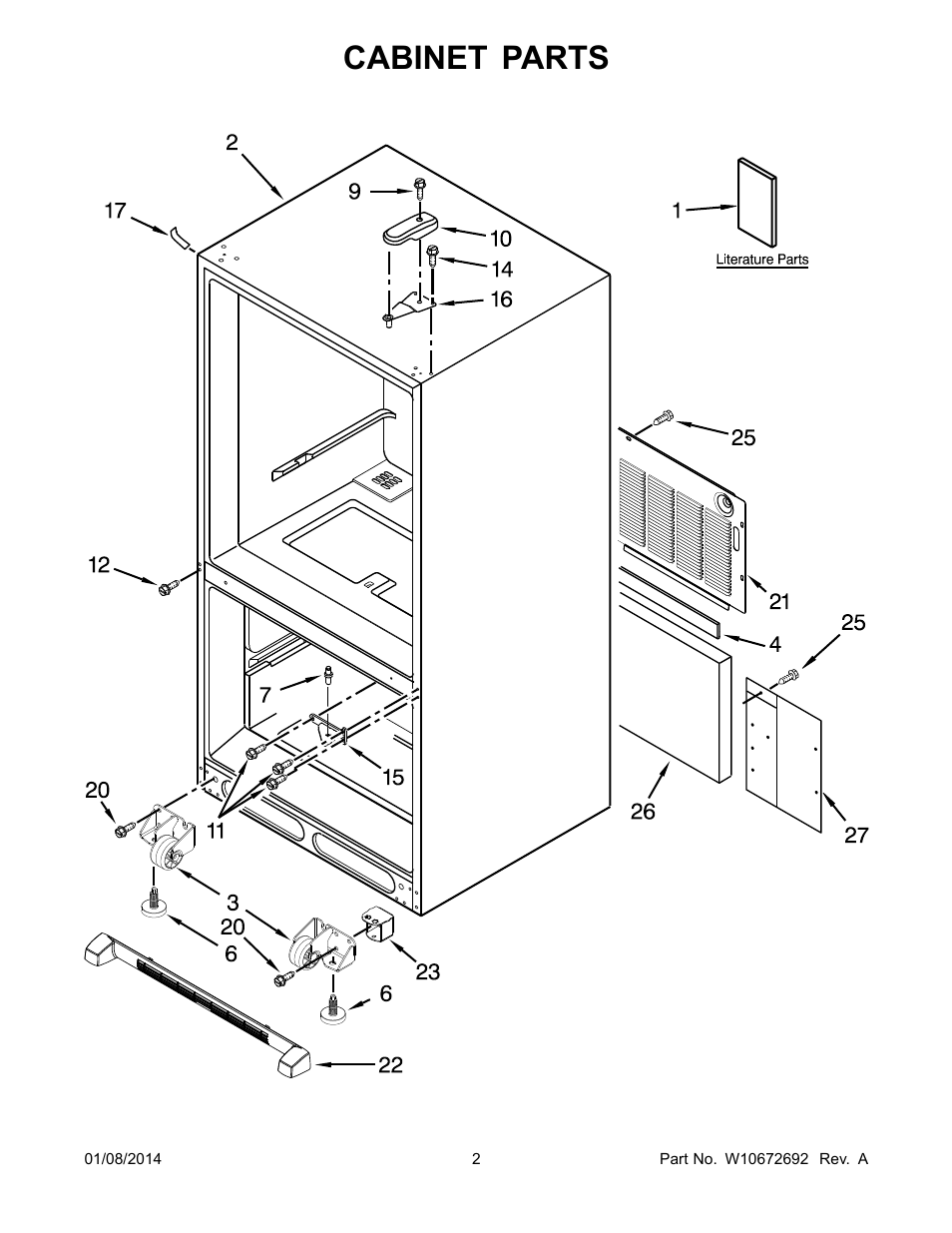 Cabinet, Cabinet parts | Whirlpool WRB119WFBM User Manual | Page 2 / 16